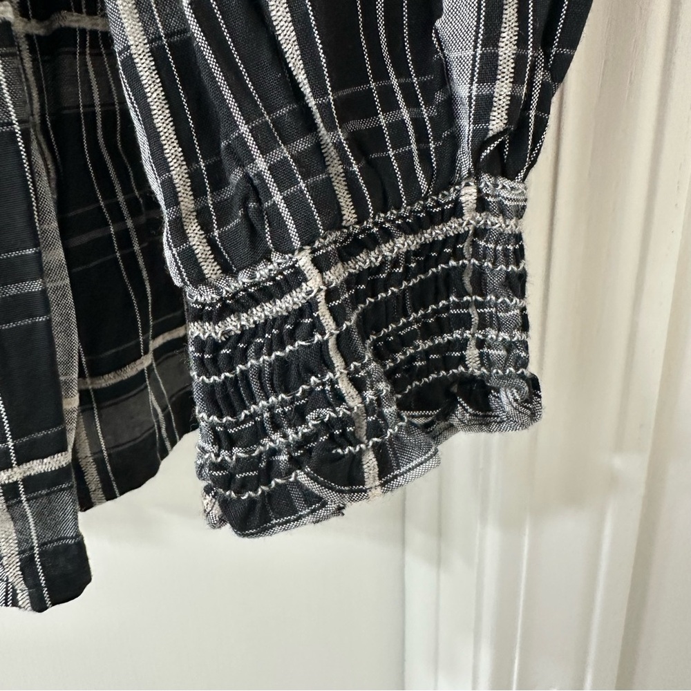 Max Studio Black & White Plaid Button Down Shirt with Ruffle Sleeves, Size Small - Picture 5 of 10